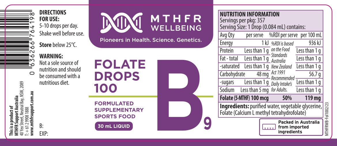 MTHFR Wellbeing MethylFolate 100mcg Drops 30 mL