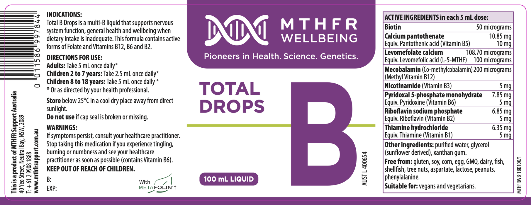 MTHFR Wellbeing Total B Drops 100mL
